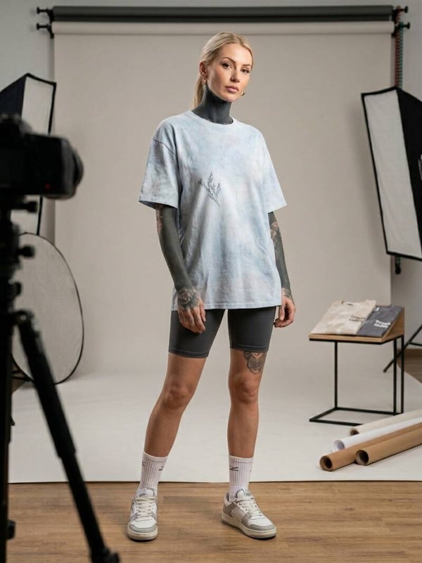 Batikshirt Pastell mit Flower Print, oversized Look Unisex