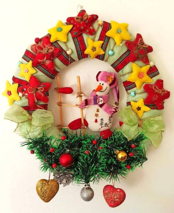 🎄 Handgefertigter Weihnachtskranz mit Schneemann 🎅✨