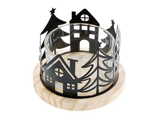 "Village" theelichthouder met 1 glas MED zwart