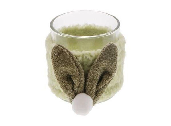 Theelichthouder met pluche konijnenoren groen