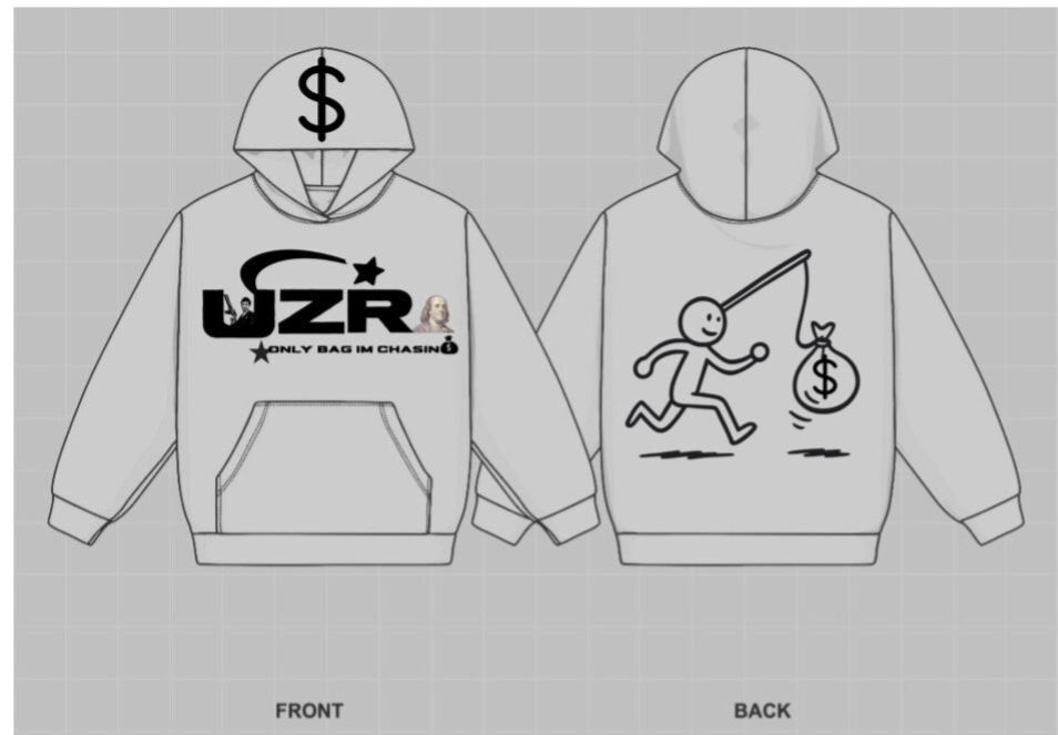 grey hoodie with uzr designs