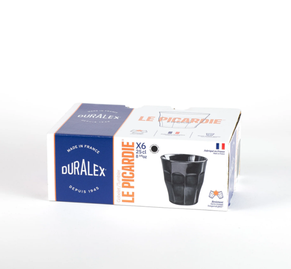 Lot 6 gobelets 25 cl Noir Brillant - Picardie - Duralex glasses