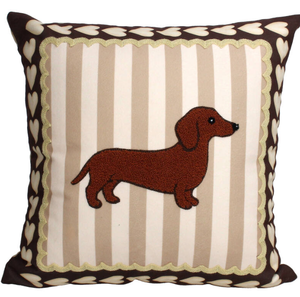 Coussin teckel velours rayures marron, beige 45x45cm - Kersten