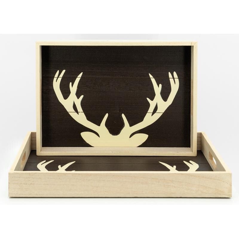 2 plateaux de service motif tête de cerf
