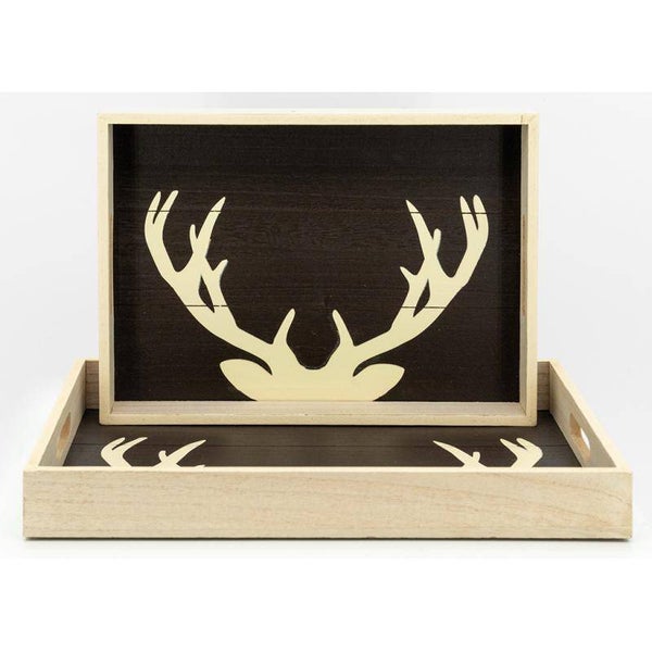 2 plateaux de service motif tête de cerf