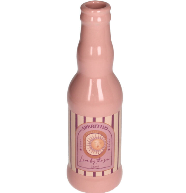 Vase bouteille soleil rose en céramique