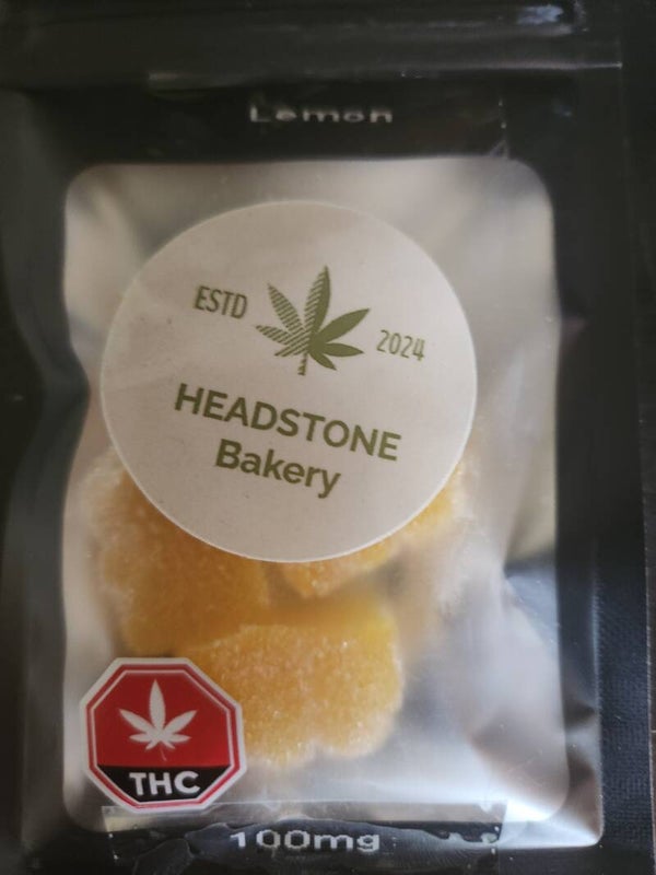 Headstone Bakery lemon, 100 mg gummies.