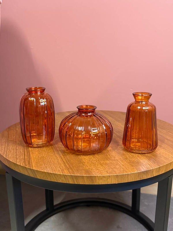 Glazen Vaasjes – Ribbelglas | Verschillende Vormen, Eén Kleur, oranje