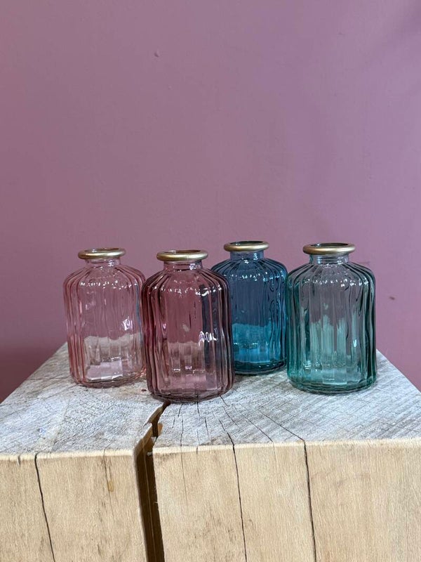 Glazen Mini Vaasje met Goudaccent – 10 x 6,2 cm | Verkrijgbaar in 4 Kleuren