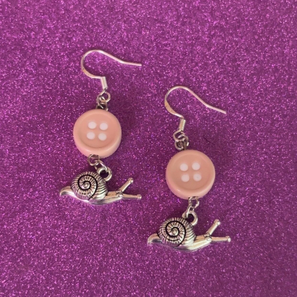 Silver snail charm button earrings