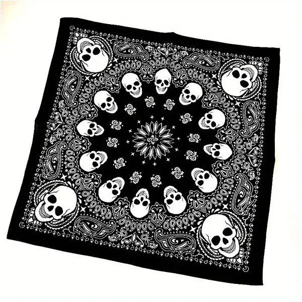 Vintage Totenkopf & Blumenmuster Baumwollquadratschal Bandana