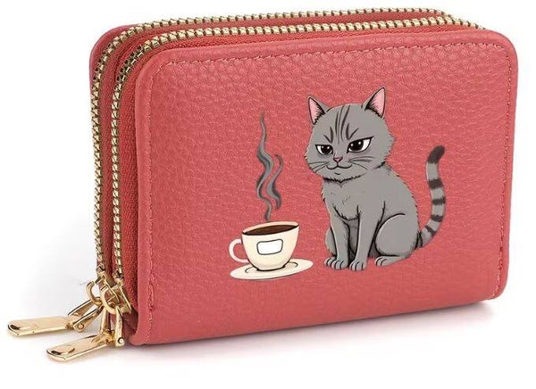 Doppelschicht-Reißverschluss-Geldbörse Cat&Coffee