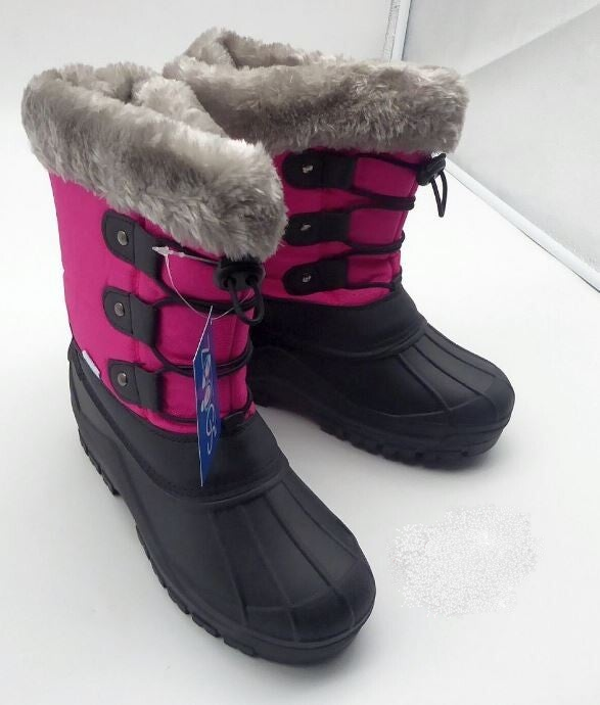 Mädchen Moonboots pink schwarz mit Fellrand