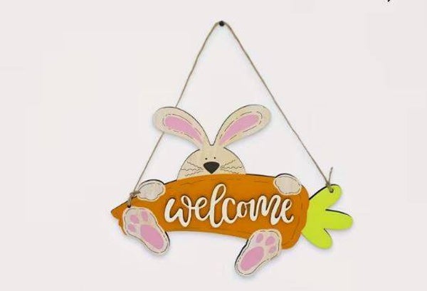 Ostergrußschild Hase & Karotte