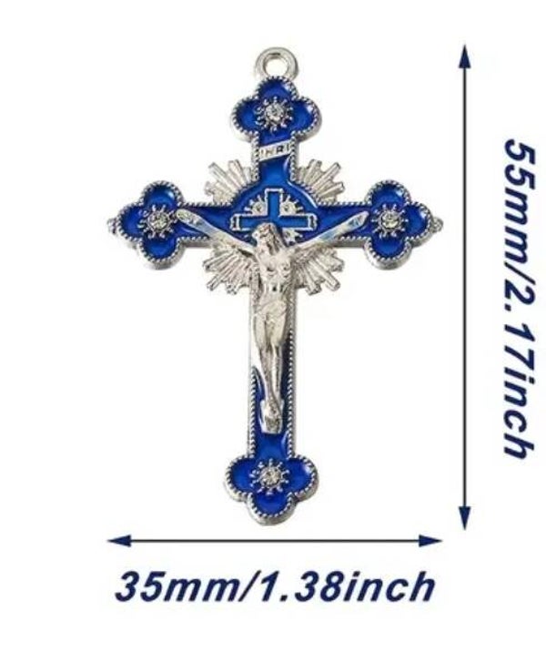Kreuz Anhänger blau silber