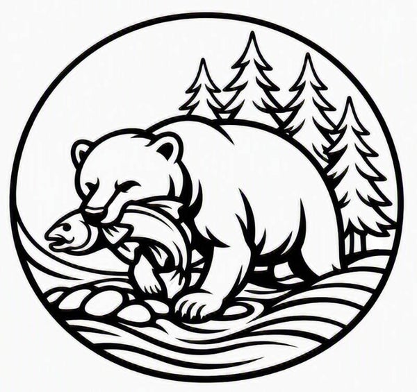 Sun Catcher Resin Frame - Bear with Salmon - Exclusive Design (Stacy Davis)