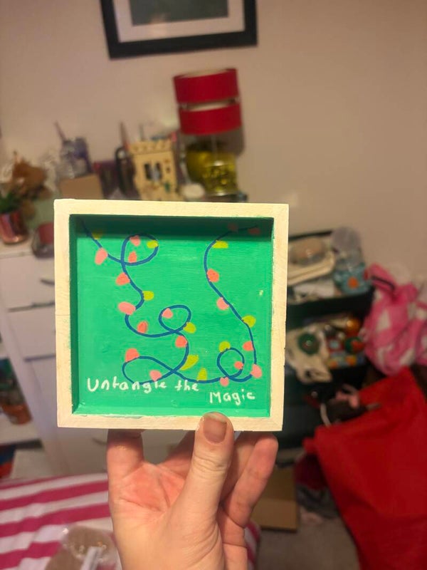 Christmas lights wooden tray square