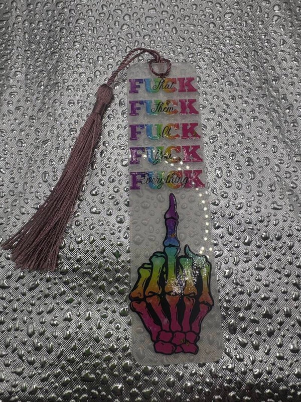 Clear Bookmark – Skeleton Hand & Bold Swear Phrases