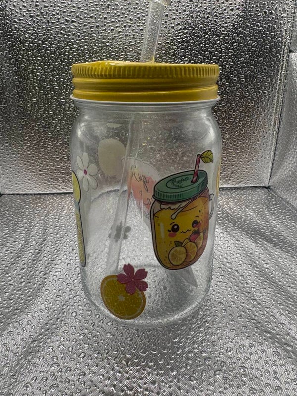 Lemonade-Style Glass Mason Jar Cup