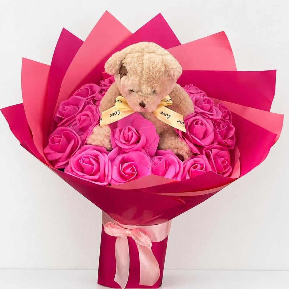 Pink foam bear bouquet