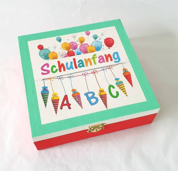 Holz Geschenkbox - Schulanfang rot
