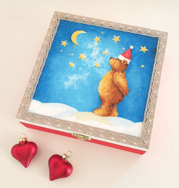 Holz Geschenkbox - Weihnachtsbär
