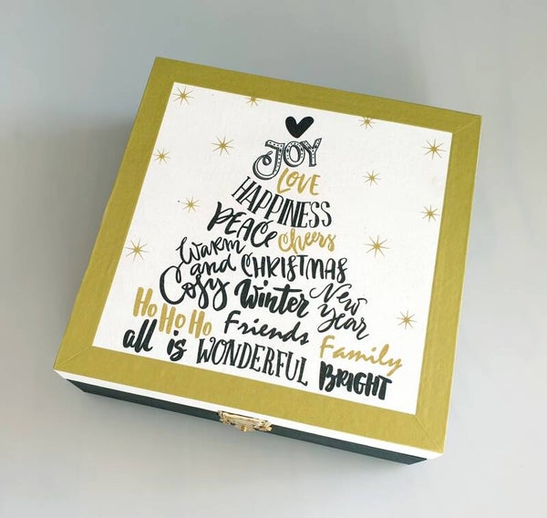 Holz Geschenkbox - Joy Love Happiness Christmas