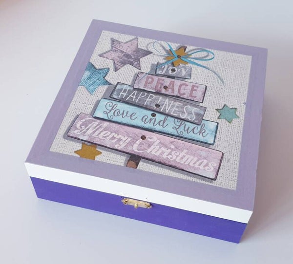 Holz Geschenkbox - Joy Peace Happiness Merry Christmas