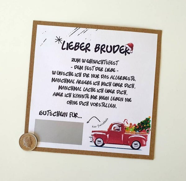 Gutschein Rubbelkarte Weihnachten LIEBER BRUDER