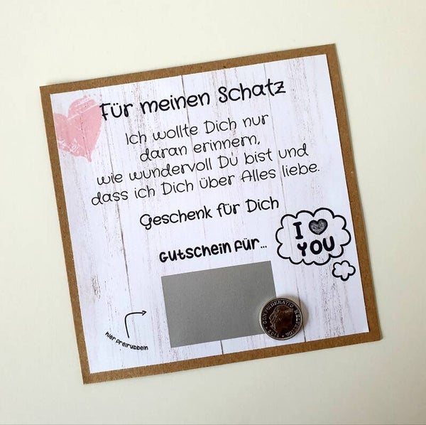 Gutschein Rubbelkarte Liebe FÜR MEINEN SCHATZ