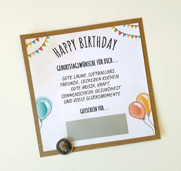 Gutschein Rubbelkarte Geburtstag VIELE GLÜCKSMOMENTE
