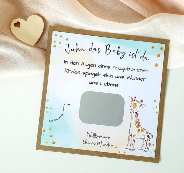 Botschafts Rubbelkarte Geburt JUHU DAS BABY IST DA