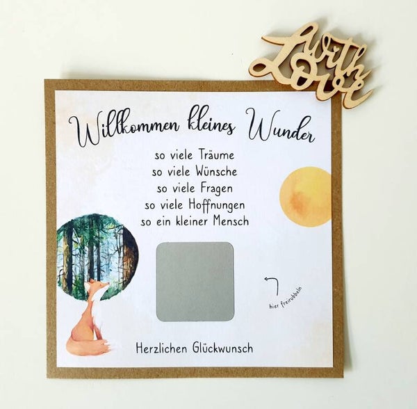 Botschafts Rubbelkarte Geburt WILLKOMMEN KLEINES WUNDER