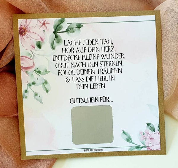 Gutschein Rubbelkarte Freundschaft LACHE JEDEN TAG