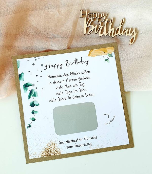 Botschafts Rubbelkarte Geburtstag DIE WELT IST SCHÖN, WEIL DU MIT DRAUF BIST