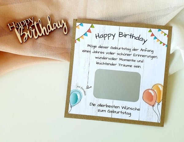 Botschafts Rubbelkarte Geburtstag GLÜCK BEGINNT DA, WO MAN DIE ZEIT VERGISST