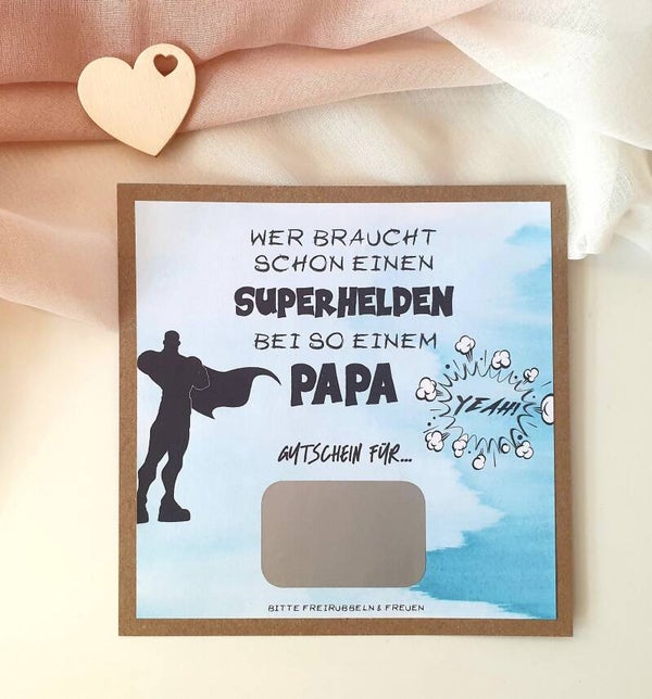 Gutschein Rubbelkarte Vatertag SUPERHELD