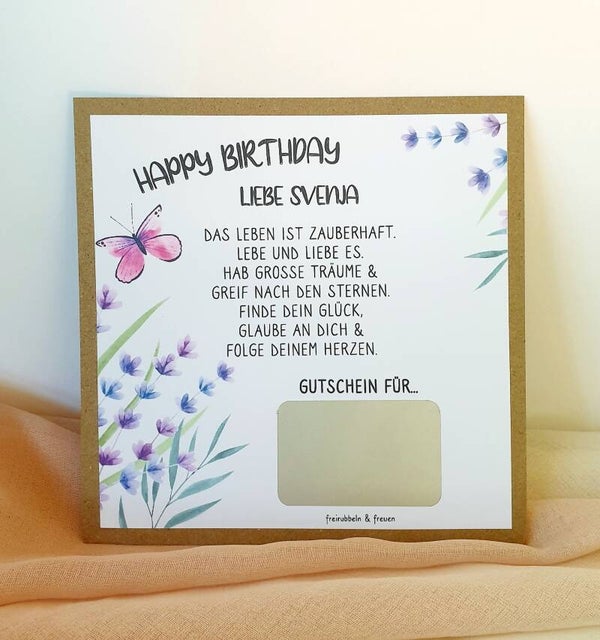Gutschein Rubbelkarte Geburtstag FOLGE DEINEM HERZEN