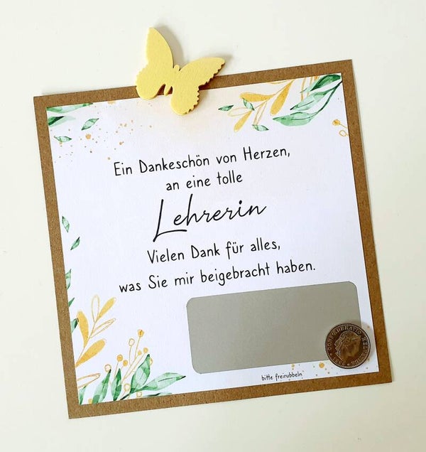 Botschafts Rubbelkarte Abschied Lehrer/in EIN DANKESCHÖN