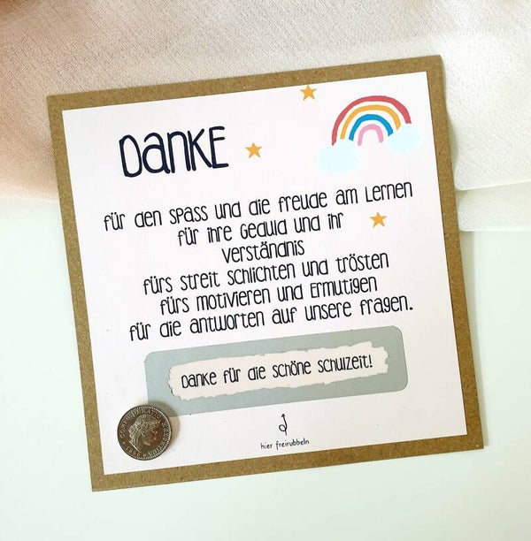 Botschafts Rubbelkarte Abschied Lehrer/in DANKE FÜR DIE SCHÖNE SCHULZEIT