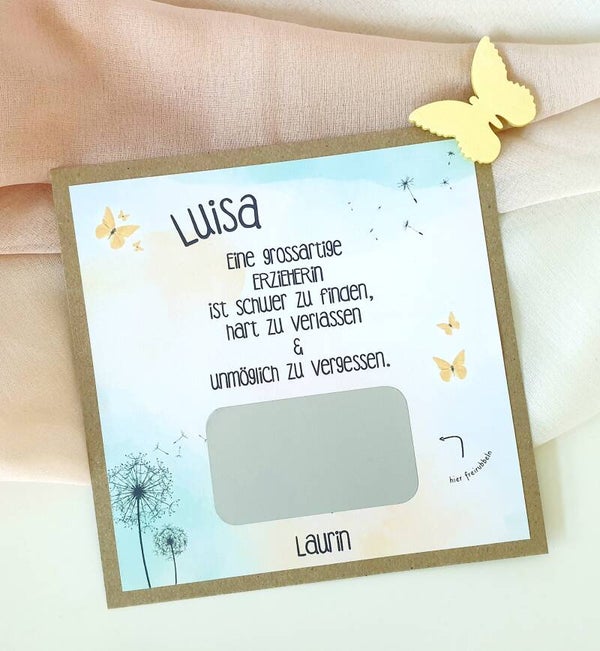 Botschafts Rubbelkarte Abschied Kita/Kiga ERZIEHERIN