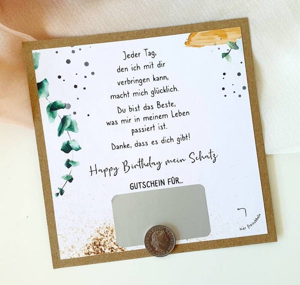 Gutschein Rubbelkarte Geburtstag HAPPY BIRTHDAY MEIN SCHATZ