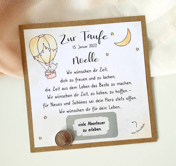 Botschafts Rubbelkarte Taufe WIR WÜNSCHEN DIR