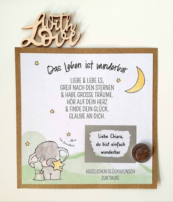 Botschafts Rubbelkarte Taufe DU BIST WUNDERBAR