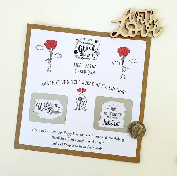 Botschafts Rubbelkarte Hochzeit AUS ICH & ICH EIN WIR