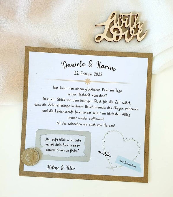Botschafts Rubbelkarte Hochzeit DAS GROSSE GLÜCK IN DER LIEBE