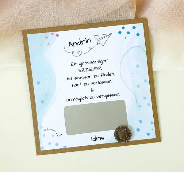 Botschafts Rubbelkarte Abschied Kita/Kiga ERZIEHER