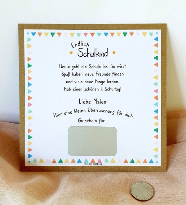 Gutschein Rubbelkarte Schulanfang ENDLICH SCHULKIND