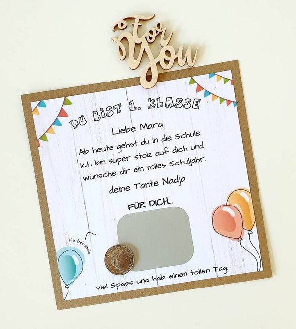 Gutschein Rubbelkarte Schulanfang DU BIST 1. KLASSE