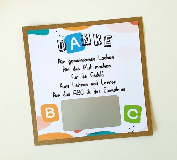 Botschafts Rubbelkarte Abschied Lehrer/in DANKE FÜR DIE TOLLE ZEIT